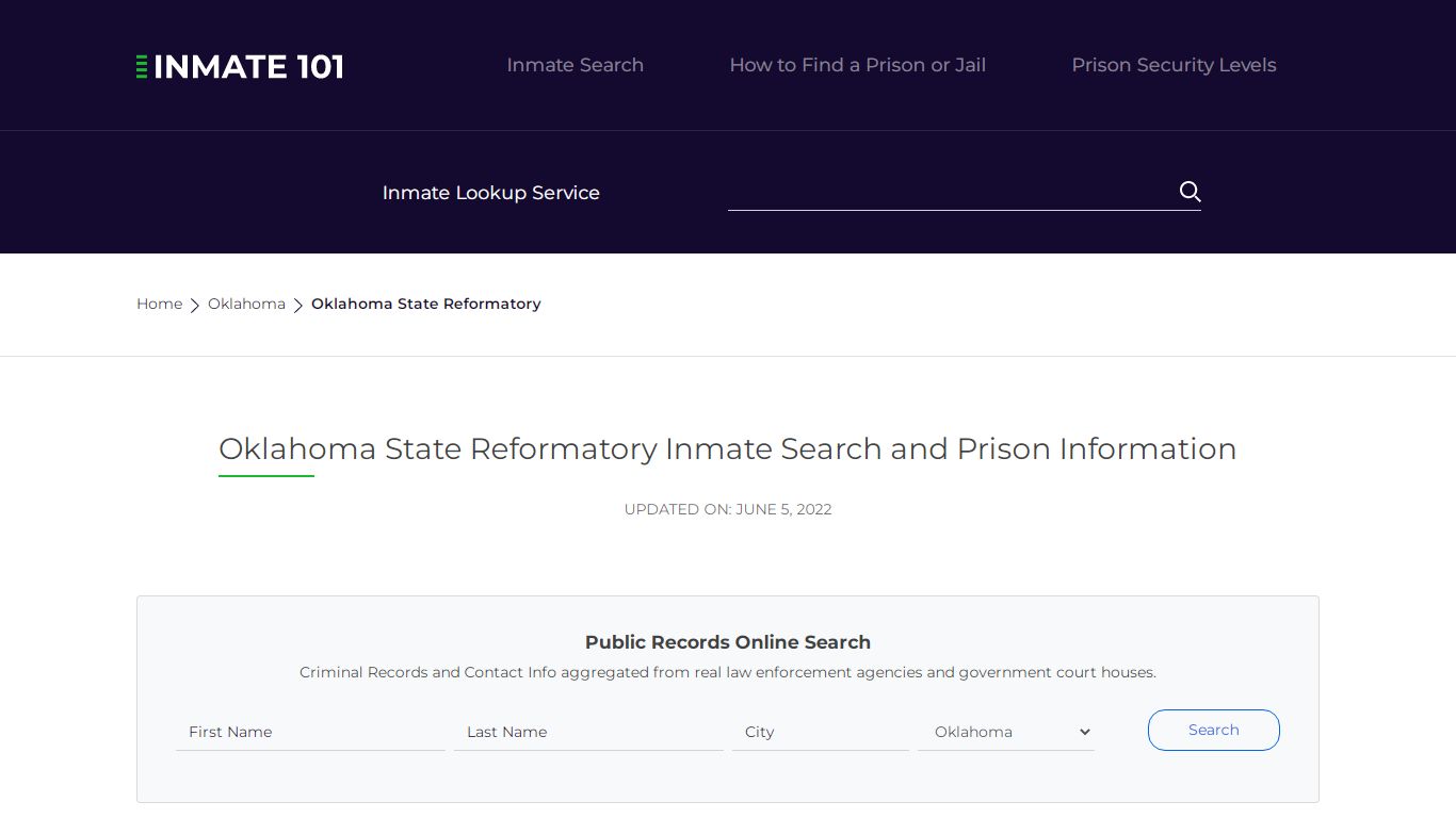 Oklahoma State Reformatory Inmate Search, Visitation ...