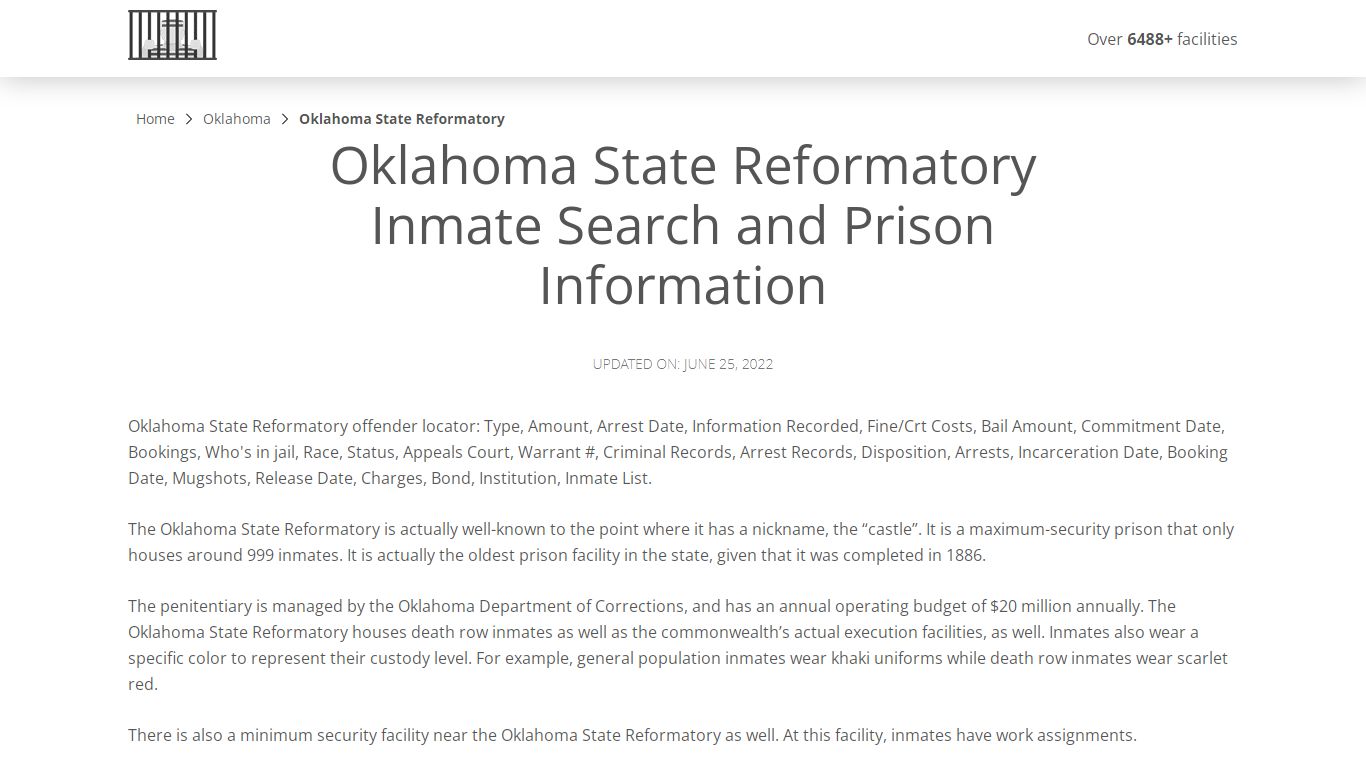 Oklahoma State Reformatory Inmate Search, Visitation ...