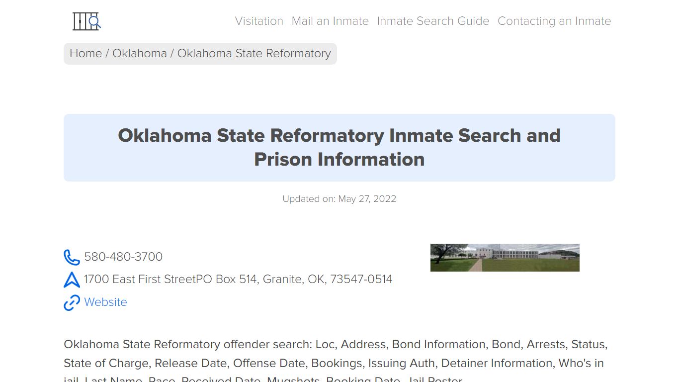 Oklahoma State Reformatory Inmate Search, Visitation ...